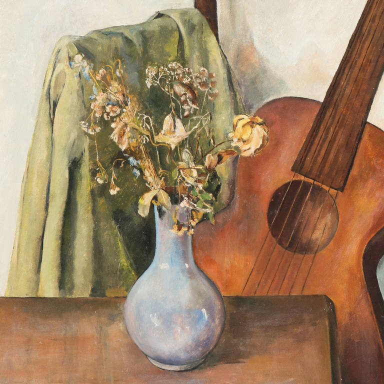 'Art Deco Still Life with Classical Guitar', exhibited at Carnegie Institute - Painting by Tosca Olinsky