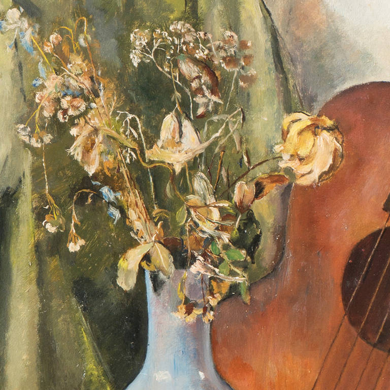 'Art Deco Still Life with Classical Guitar', exhibited at Carnegie Institute - Modern Painting by Tosca Olinsky