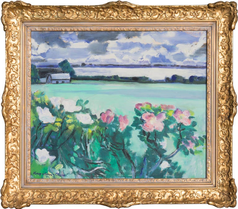 Theodor Hagedorn Olsen Landscape Painting - Evening Landscape with Roses