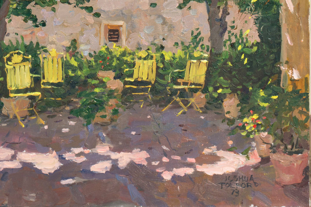Courtyard in Tuscany - Beige Landscape Painting by Joshua Tolford