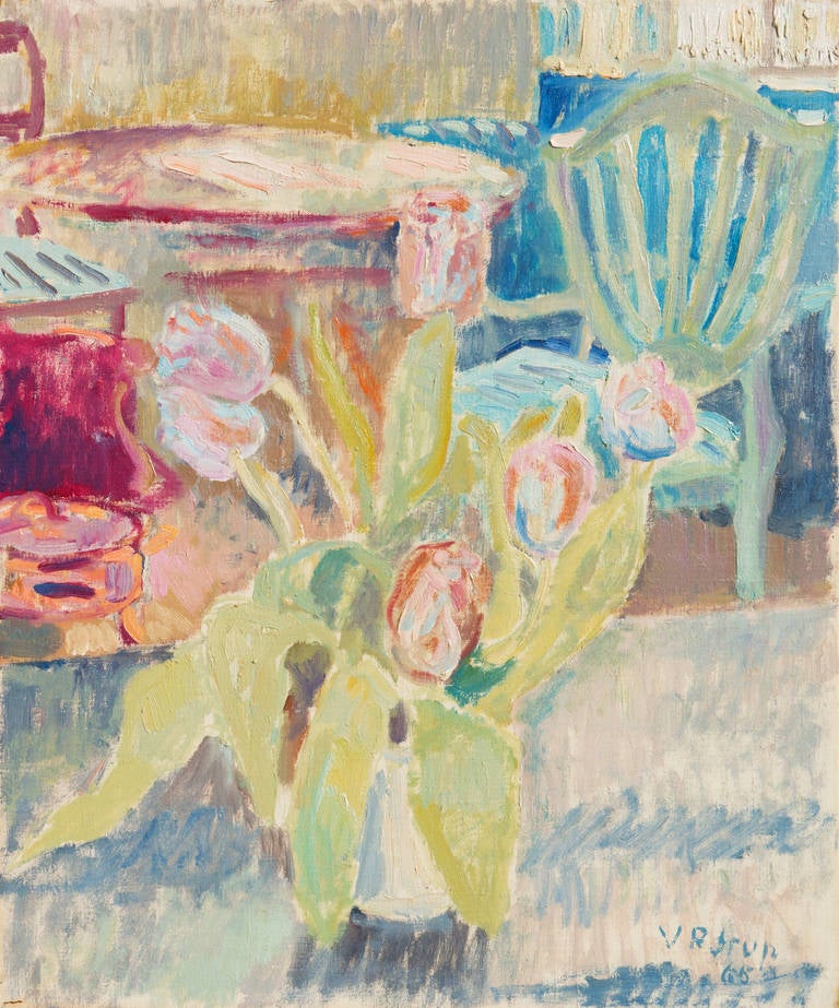 Viggo Rorup Interior Painting - Still Life of Tulips in an Interior
