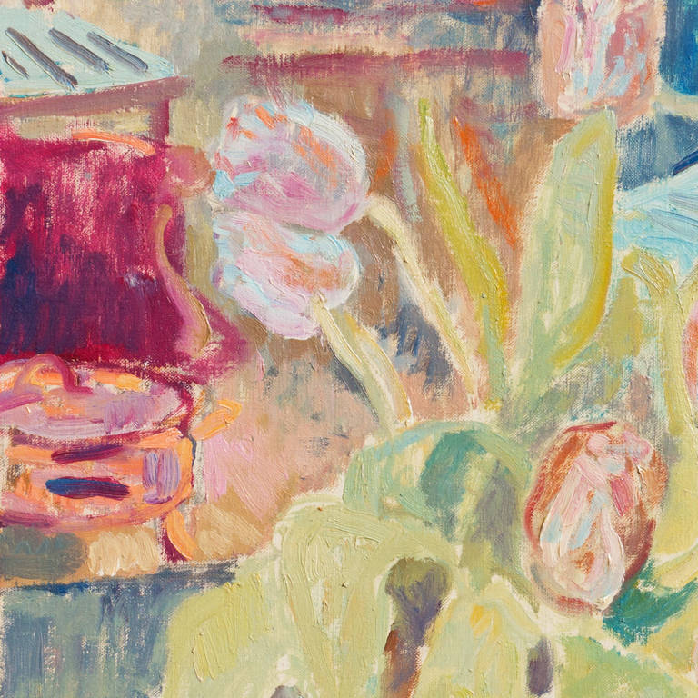 Still Life of Tulips in an Interior - Post-Impressionist Painting by Viggo Rorup