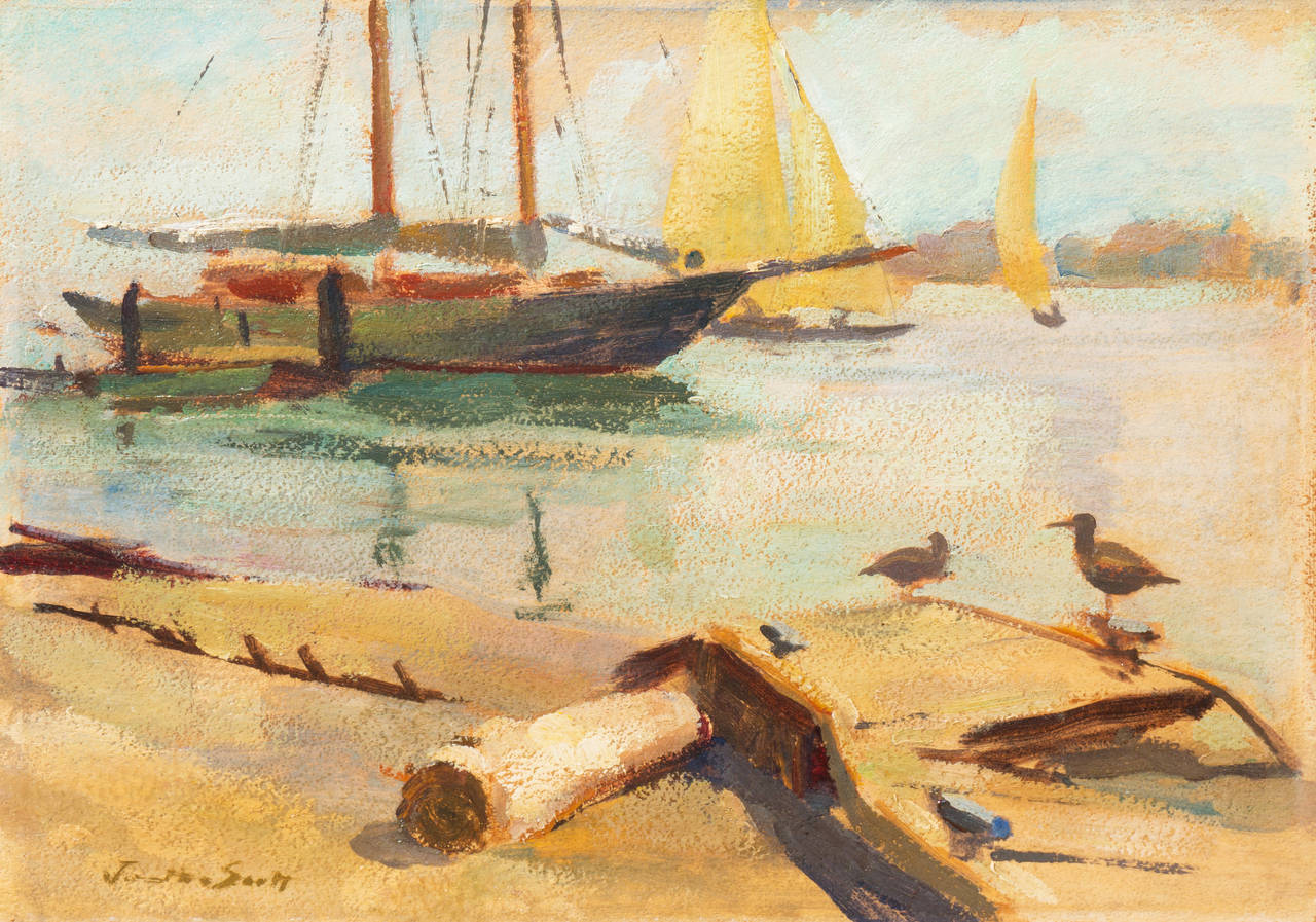 'Harbor Mist', Pasadena Art Museum, California, Post-Impressionist oil - Painting by Jonathan Scott