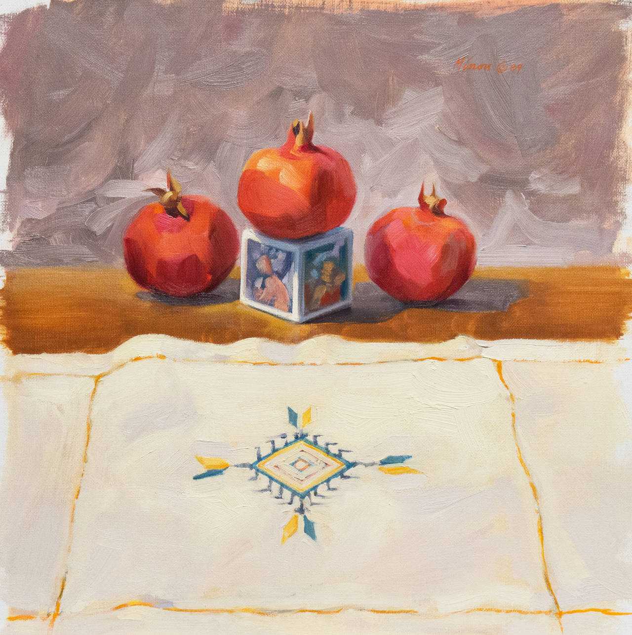 Still-Life Painting de Carole Minou - Naturaleza muerta con granadas", artista californiana, Carmel Art Association