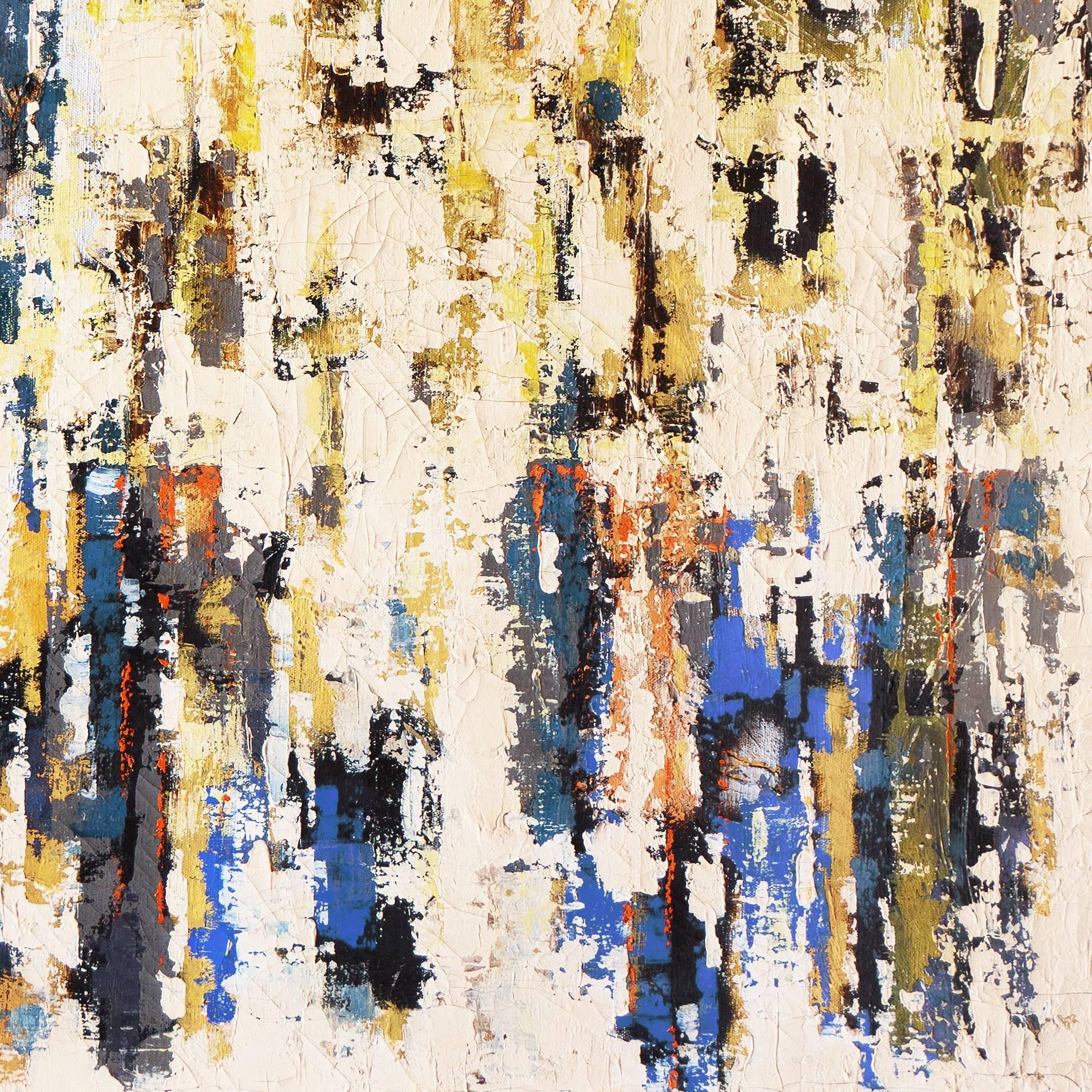 'Abstracto, añil y marfil', Gran óleo modernista de la Bahía de San Francisco, Legión de Honor - Abstract Painting Blanco de Fenton Kastner