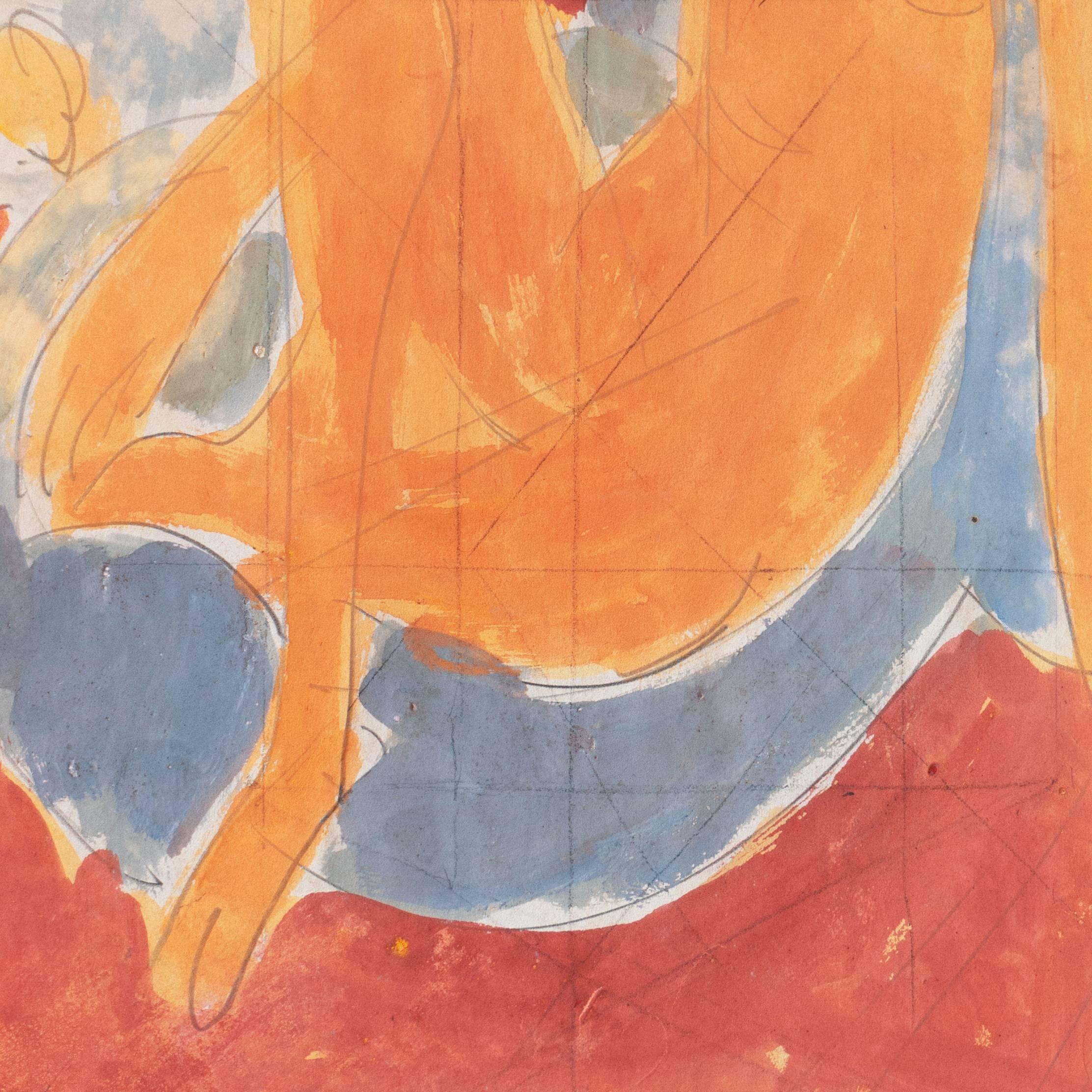 Seated Nude - Orange Nude Painting by Victor Di Gesu
