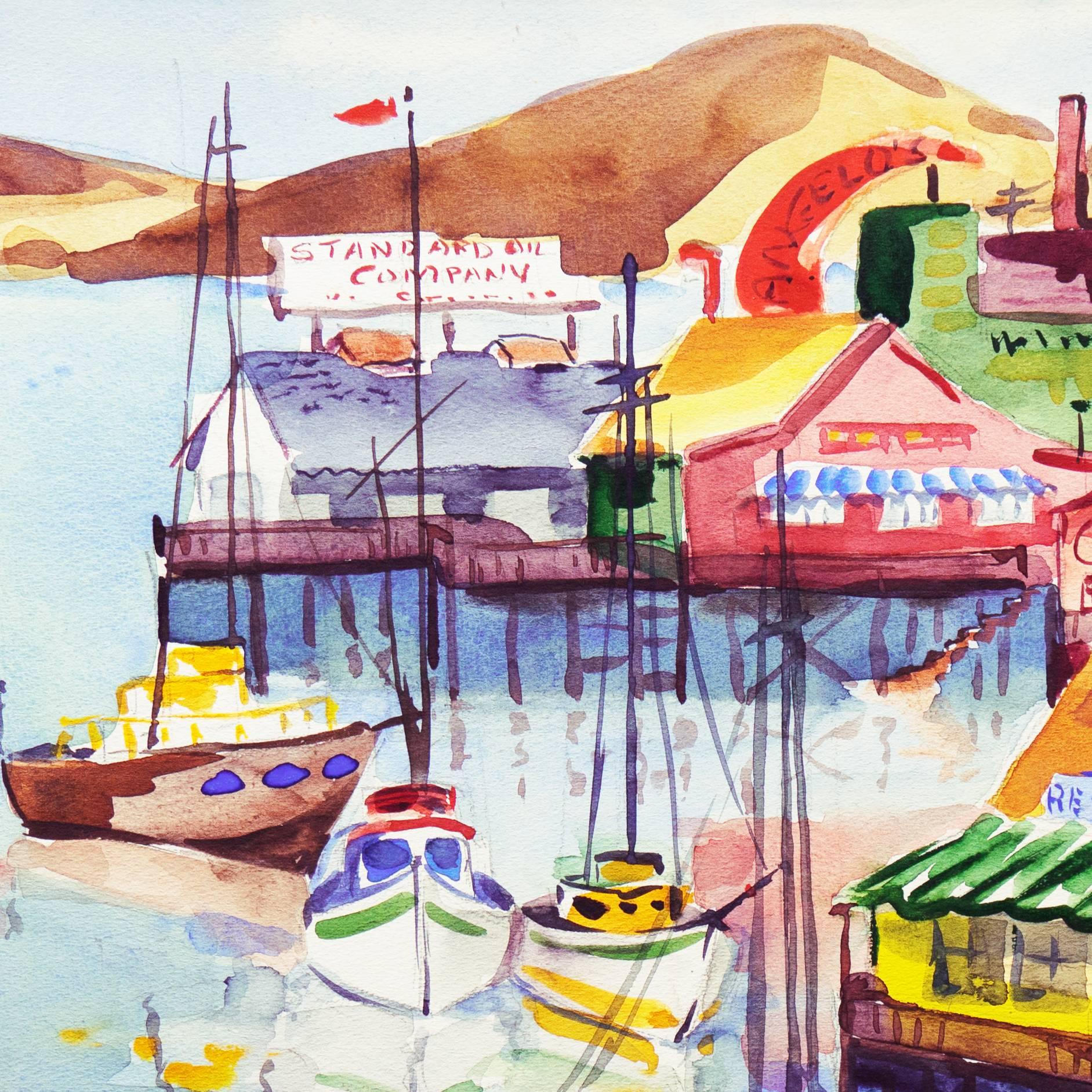 „Fisherman's Wharf, Monterey“, modernistischer kalifornischer Künstler, Crocker Art Museum im Angebot 1