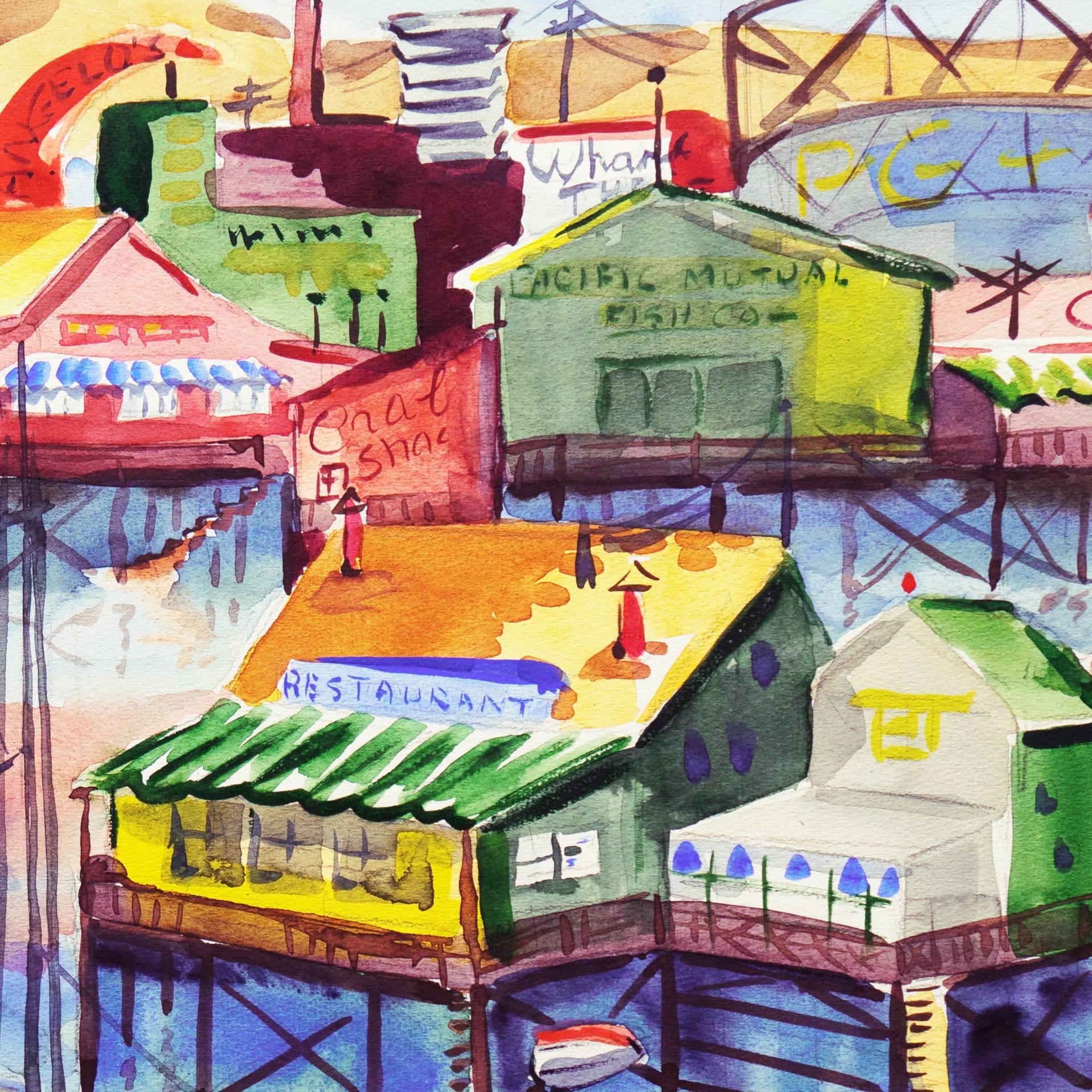 „Fisherman's Wharf, Monterey“, modernistischer kalifornischer Künstler, Crocker Art Museum im Angebot 2
