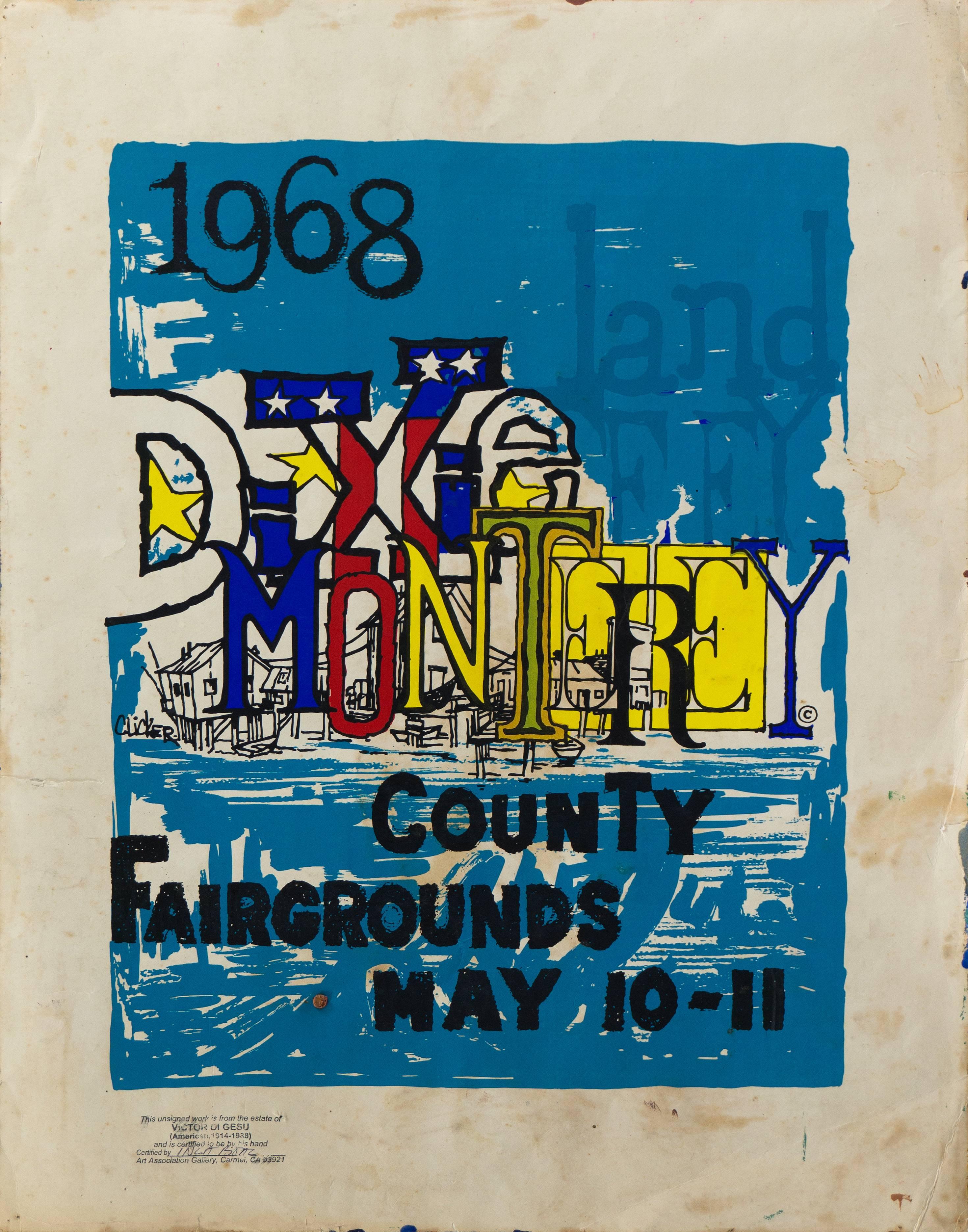 Sello de propiedad, verso, de Victor Di Gesu (estadounidense, 1914-1988) y pintado hacia 1968.

Ganador del Premio Othon Friesz, Victor di Gesu asistió primero al Centro de Arte de Los Ángeles y a la Escuela de Arte Chouinard antes de trasladarse a