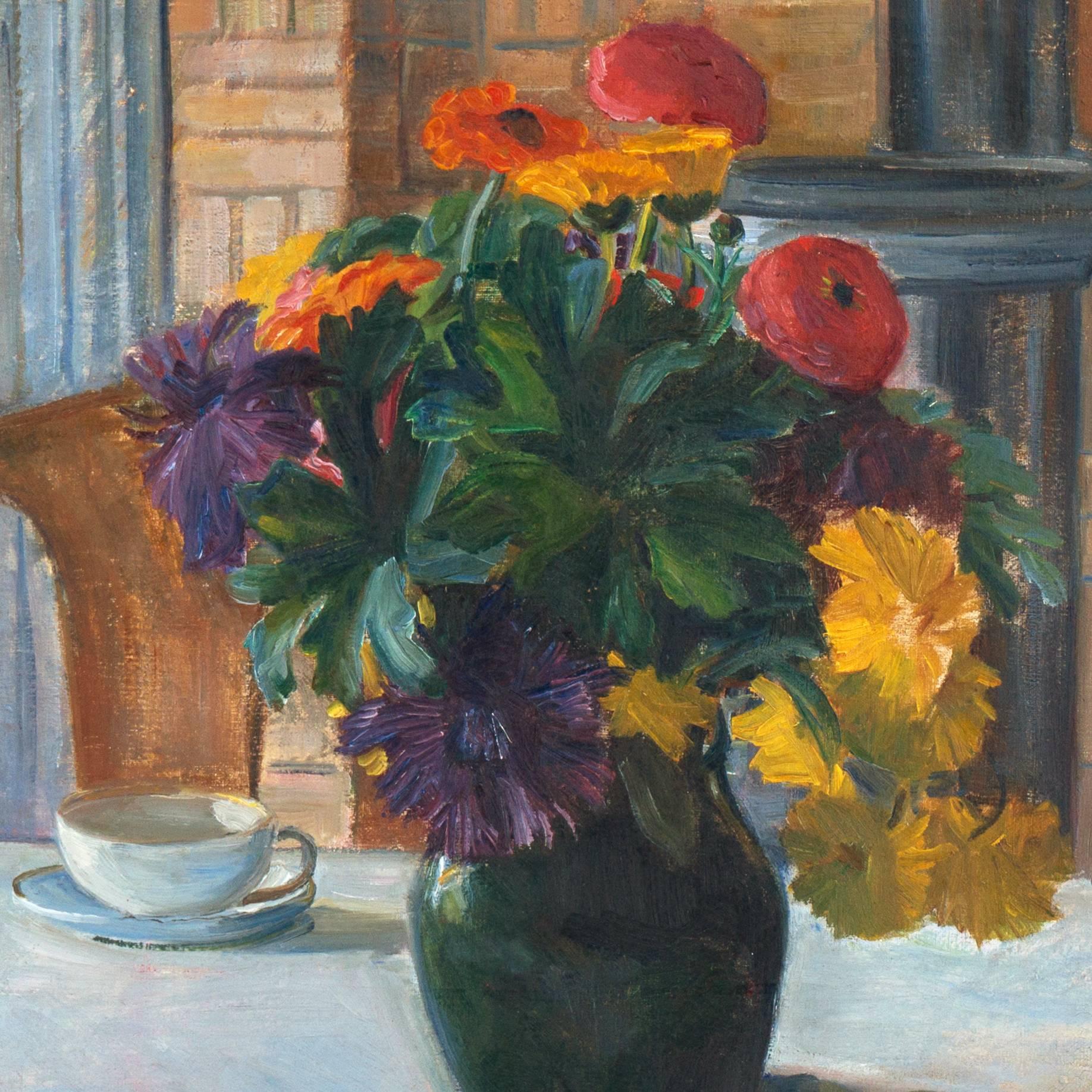 Nature morte de fleurs - Post-impressionnisme Painting par Troels Trier