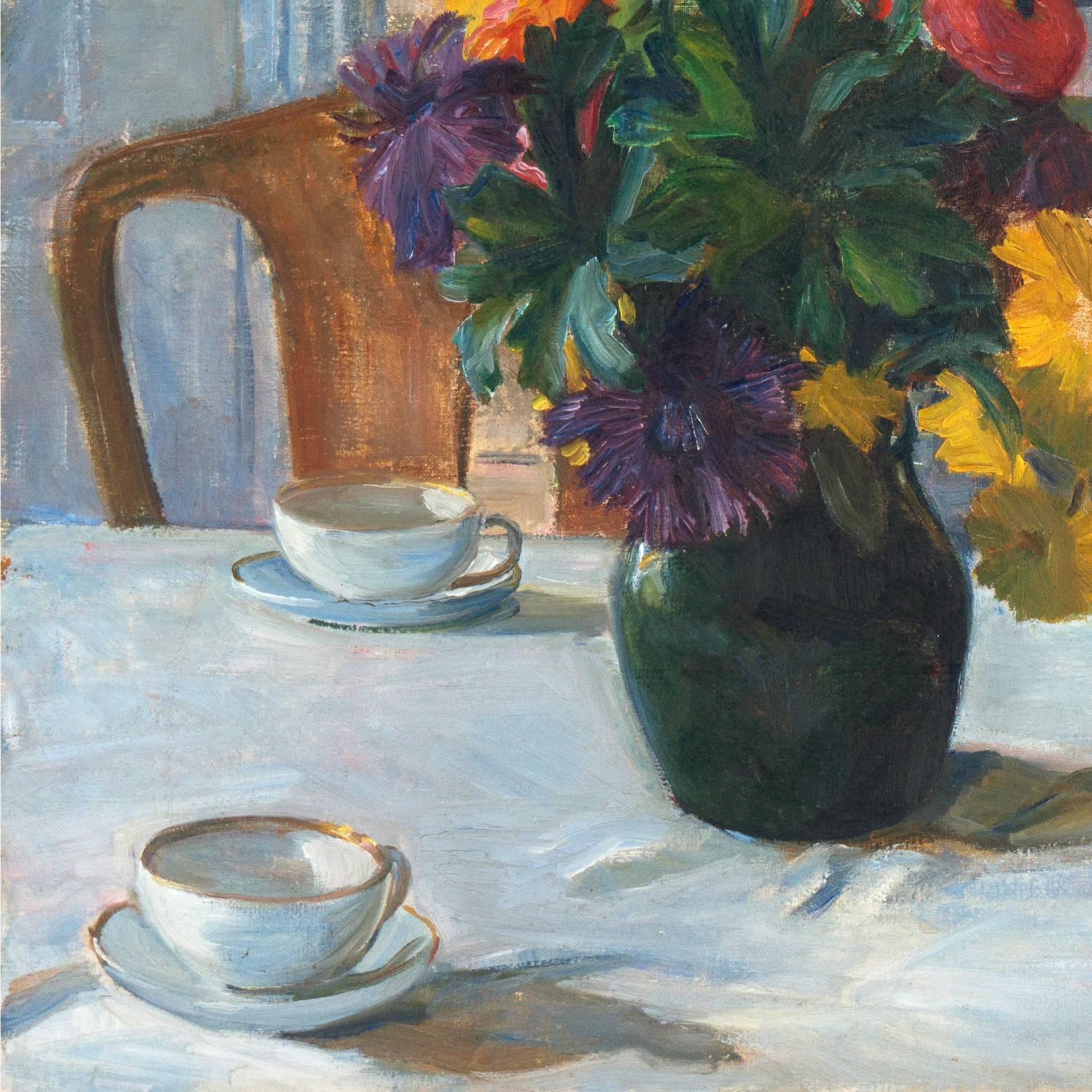 Nature morte de fleurs - Gris Still-Life Painting par Troels Trier