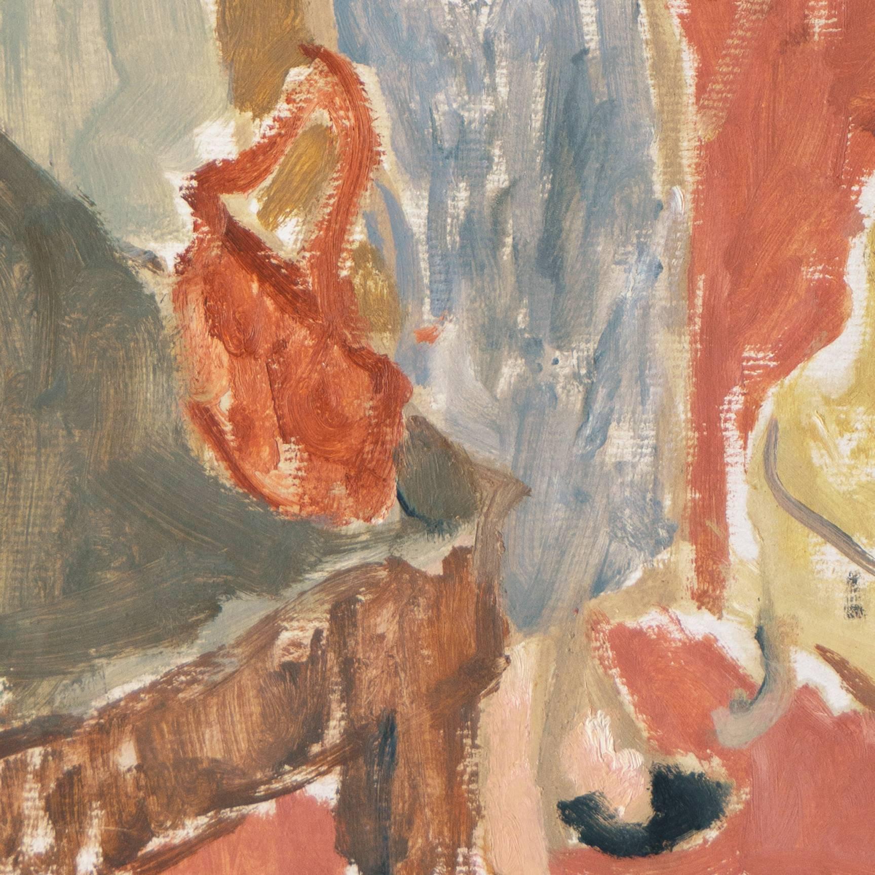 Estate stamp, verso, for Victor Di Gesu (American, 1914-1988) and painted circa 1955.

Winner of the Prix Othon Friesz, Victor di Gesu first attended the Chouinard Art School before moving to Paris where he studied with Andre L’Hote at the Academie
