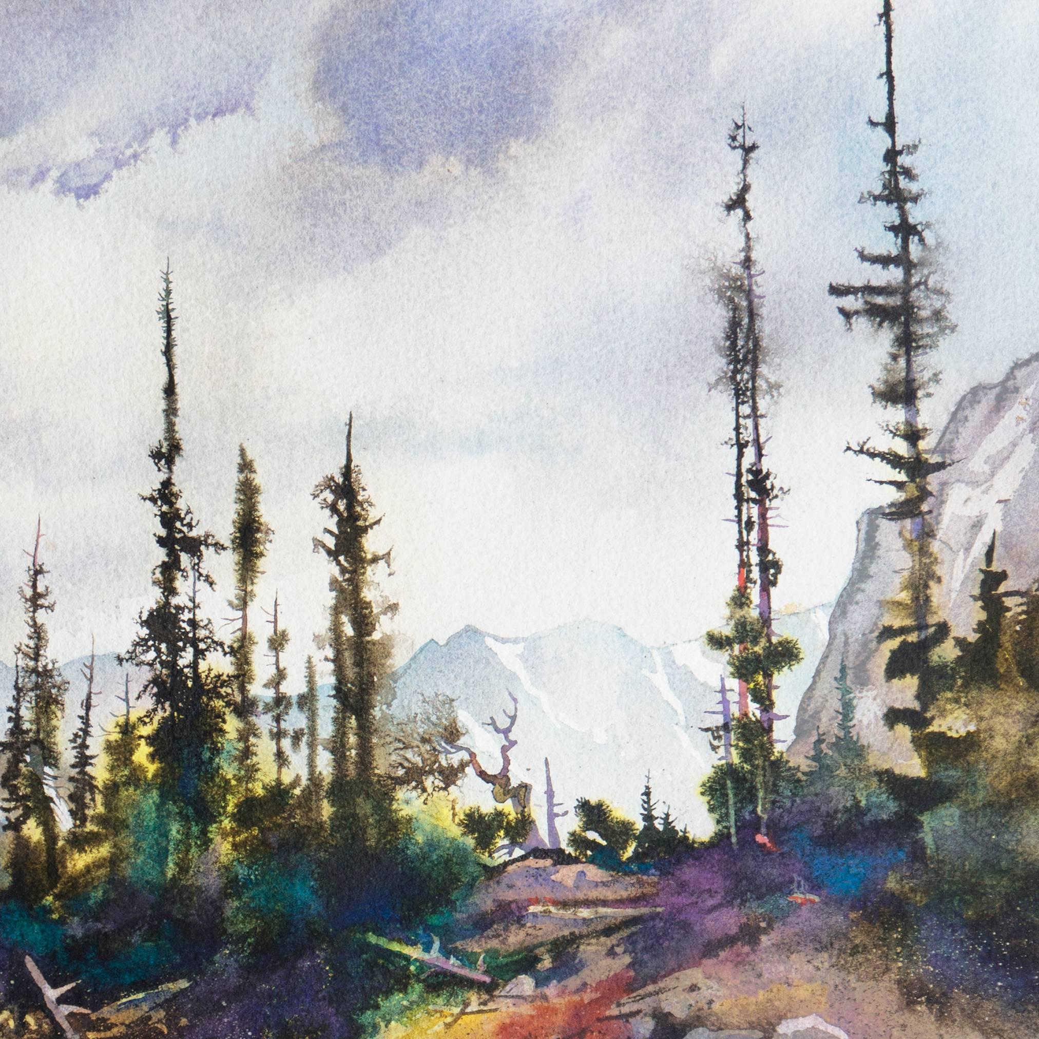 Large Western watercolor, 'Grand Tetons, Wyoming', AWS, NWS Artist - Gray Landscape Art by Thomas J. Owen