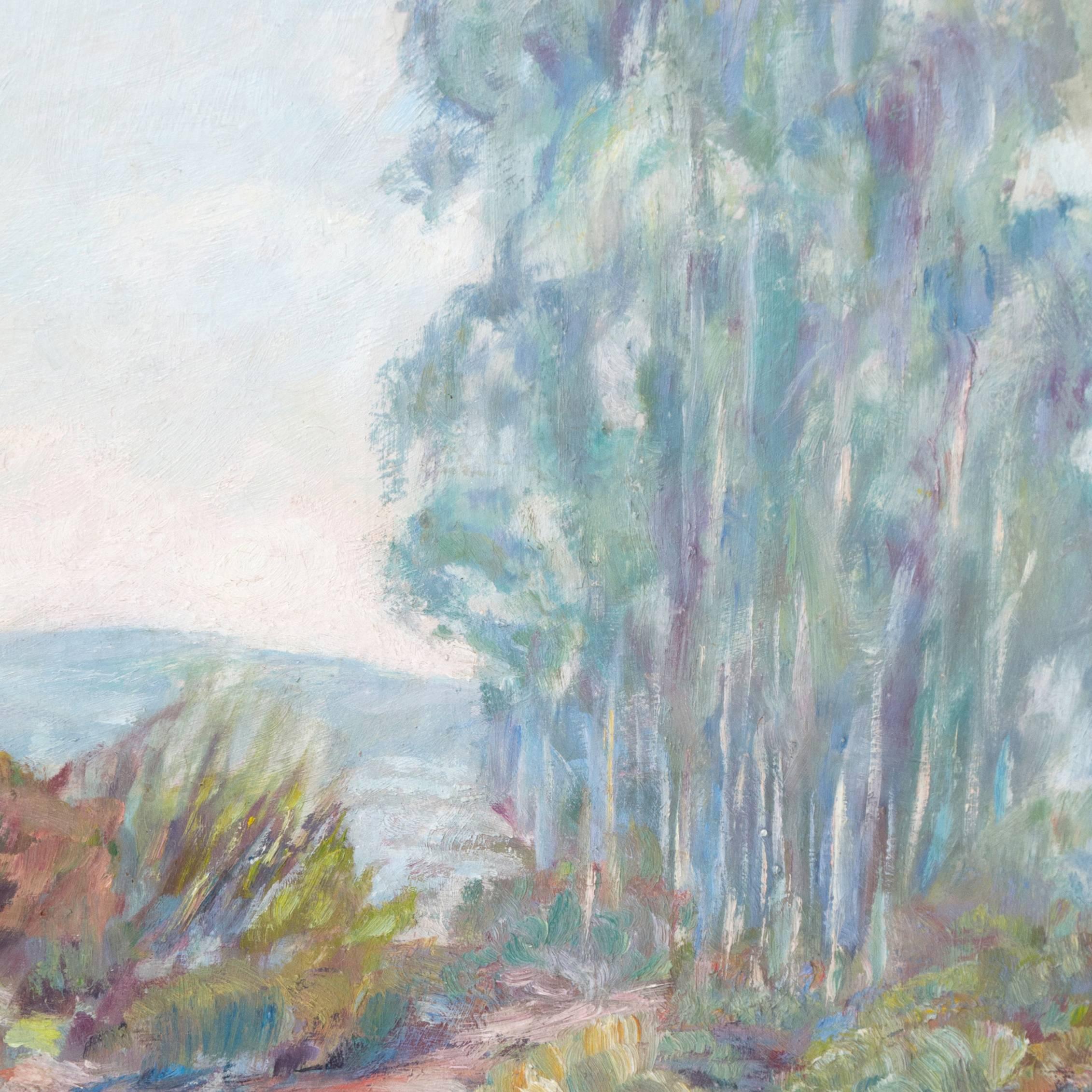 'River Landscape', American Impressionist, Carmel Art Association, Plein Air - Painting by Mae Hill Gilbert