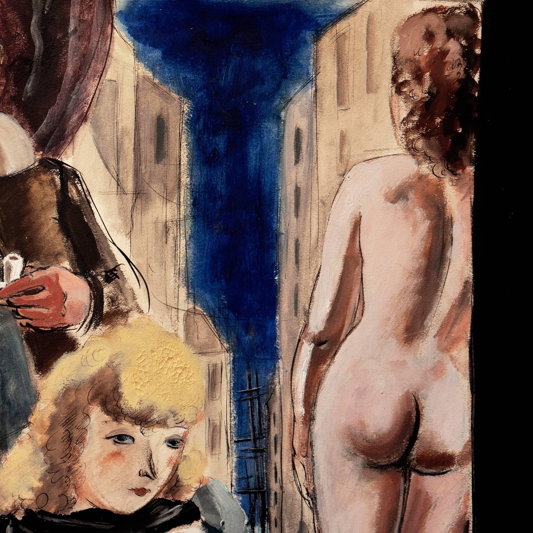 'Interno figurato', Parigi, Académie Julian, Salon D'Automne, Benezit, Bordello - Figurative Art Nero di André Dignimont