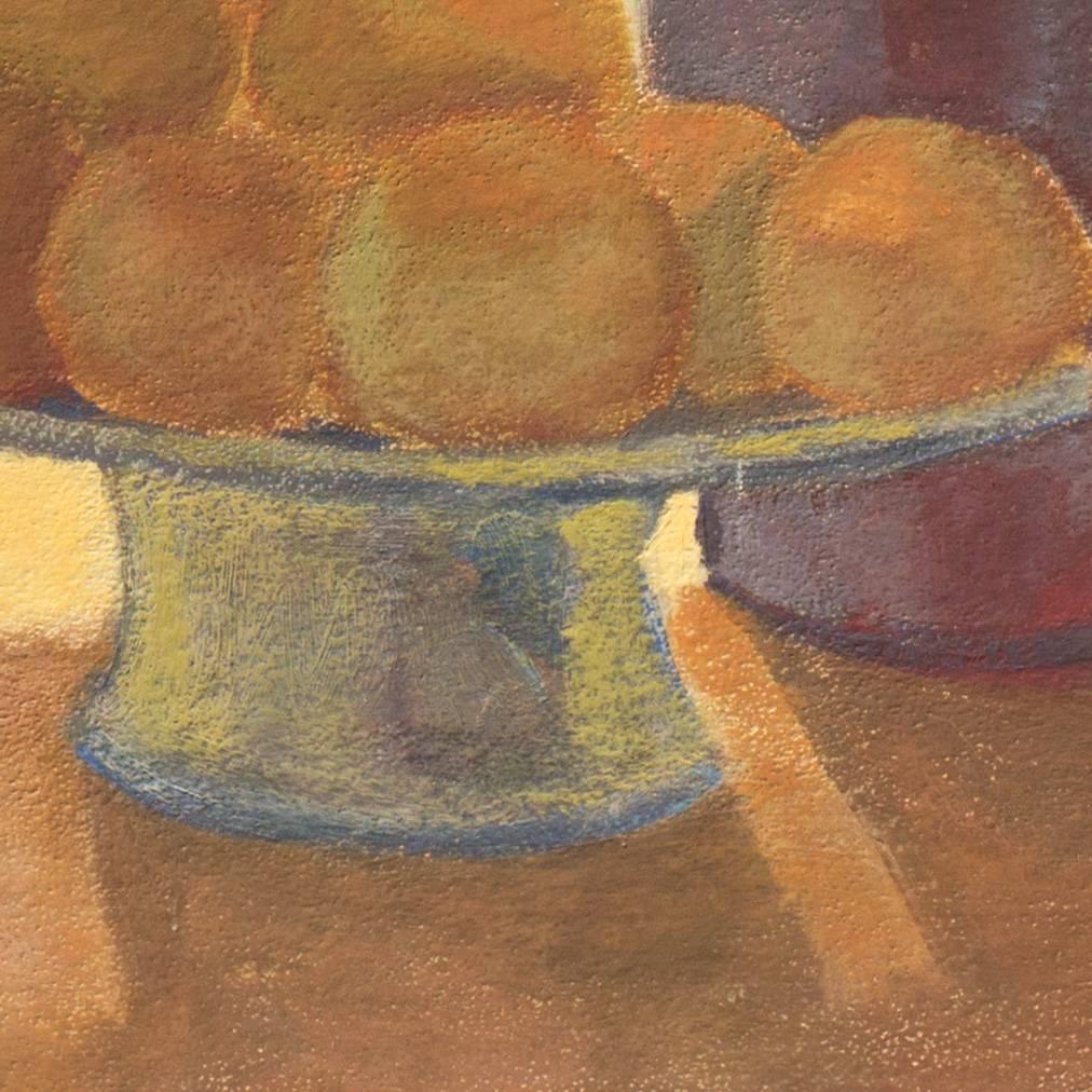 Signed lower right and painted circa 1965. 

A serene, light-filled still-life of variegated poppies, shown loosely arranged in a violet ceramic vase and set beside a bowl of lemons.

This listed Japanese-American woman artist exhibited widely