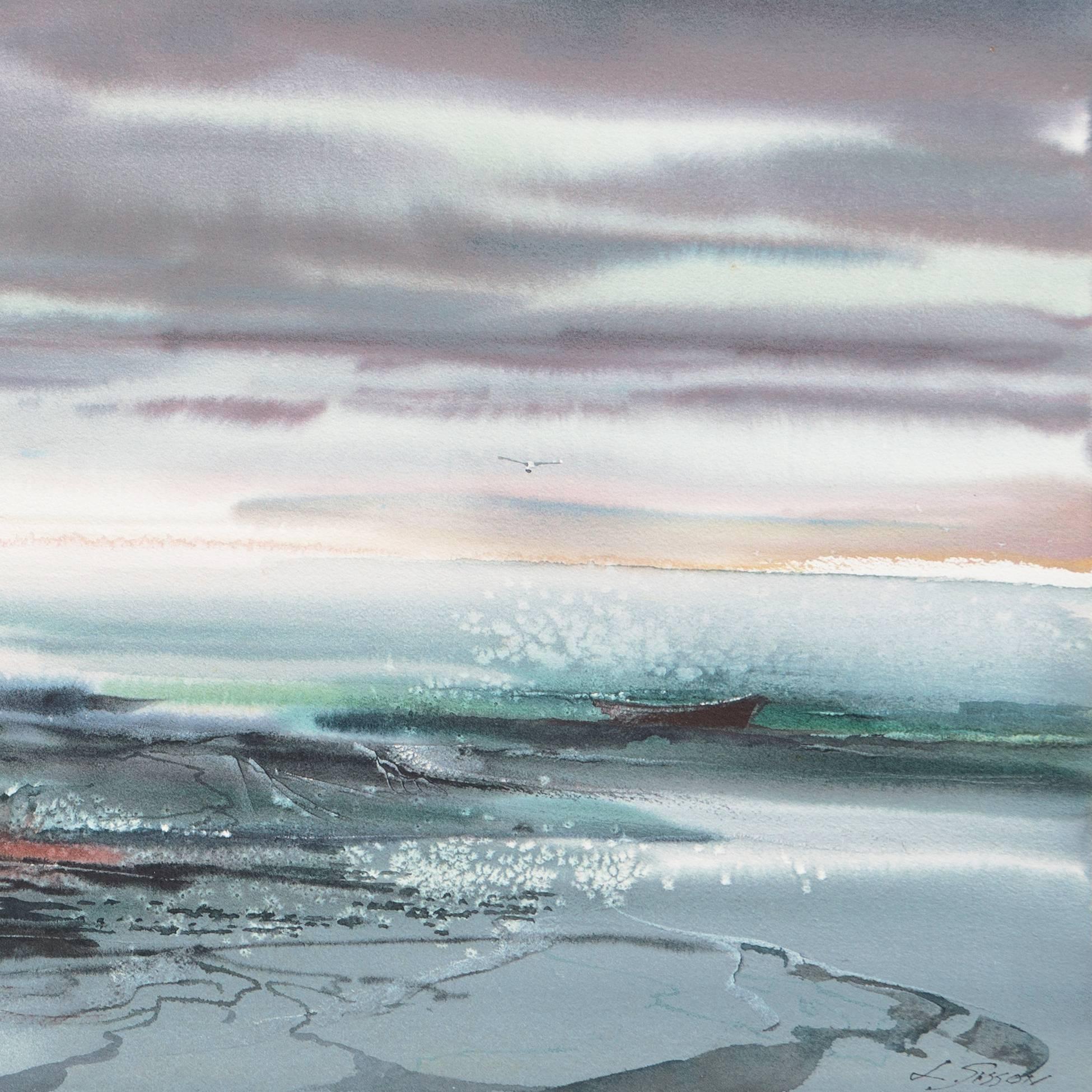 'Maine Coast', American Watercolor Society, Museum Fine Arts, Boston - Gray Landscape Art by Laurence Sisson