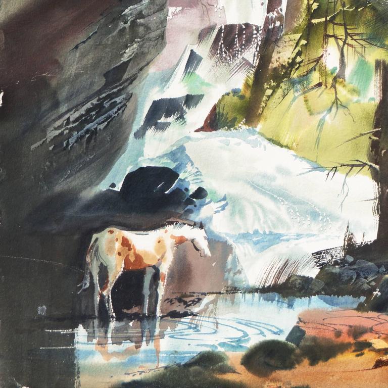 Laurence Sisson Pony Drinking Beneath a Waterfall For Sale at 1stdibs