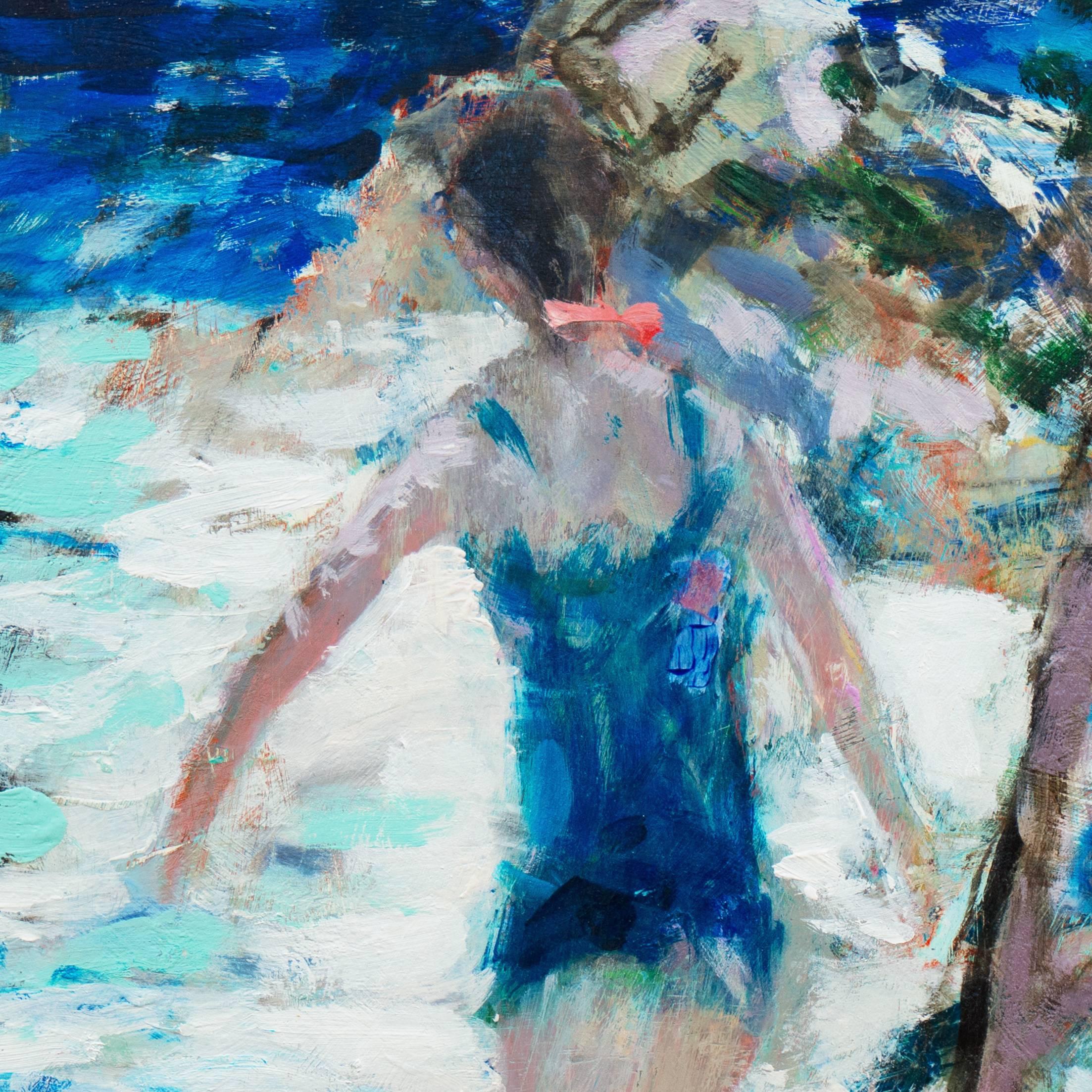 'Young Woman Bathing, Carmel', California Post-Impressionist, Stanford, Big Sur - Blue Landscape Painting by Robert Canete