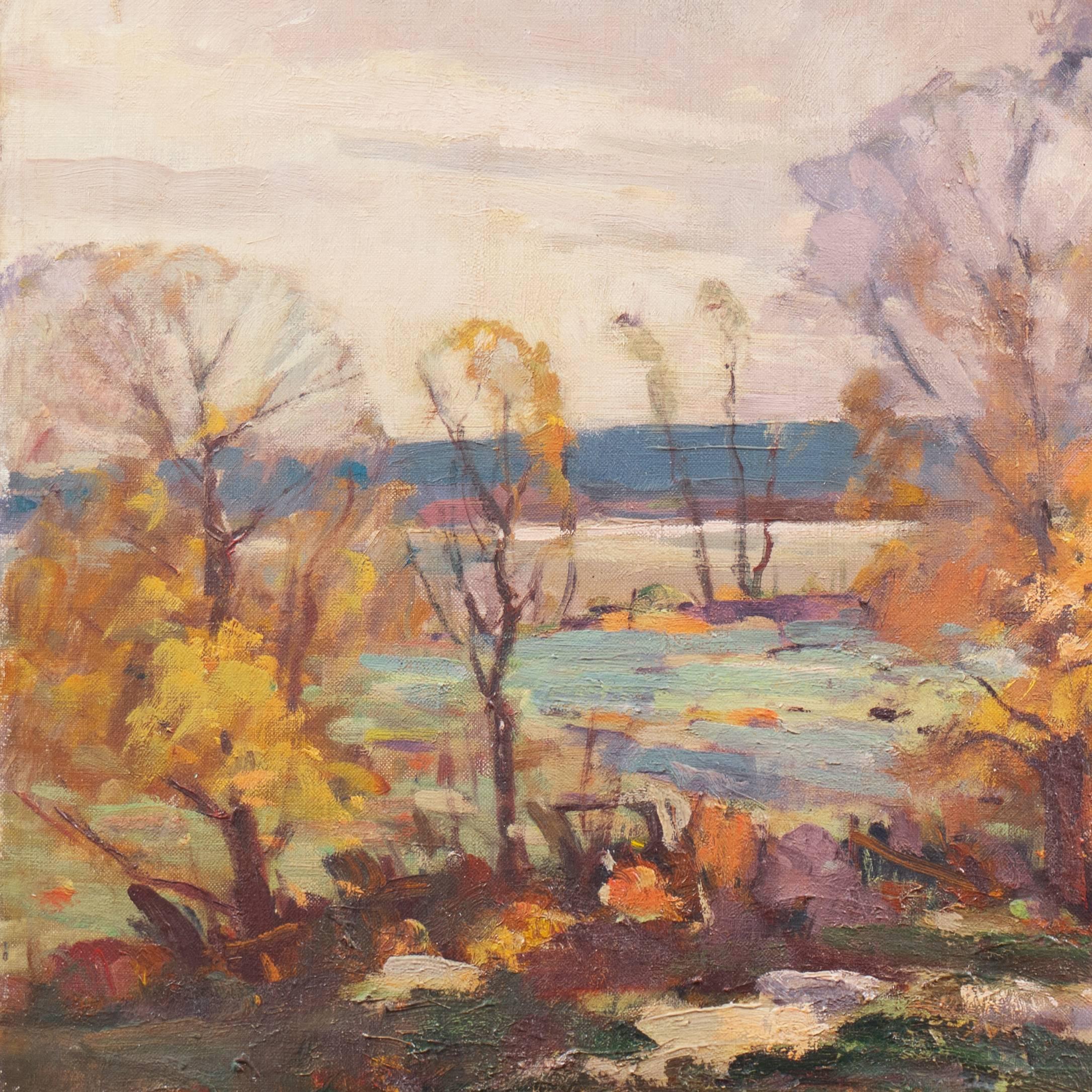 « Flat Landscape, Indiana », AIC, Laguna Beach, Chicago Art Association - Marron Landscape Painting par Derk Smit