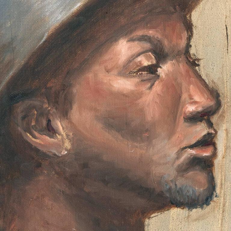 'Young Man in a Hat', Figural Portrait - Brown Portrait Painting by Unknown