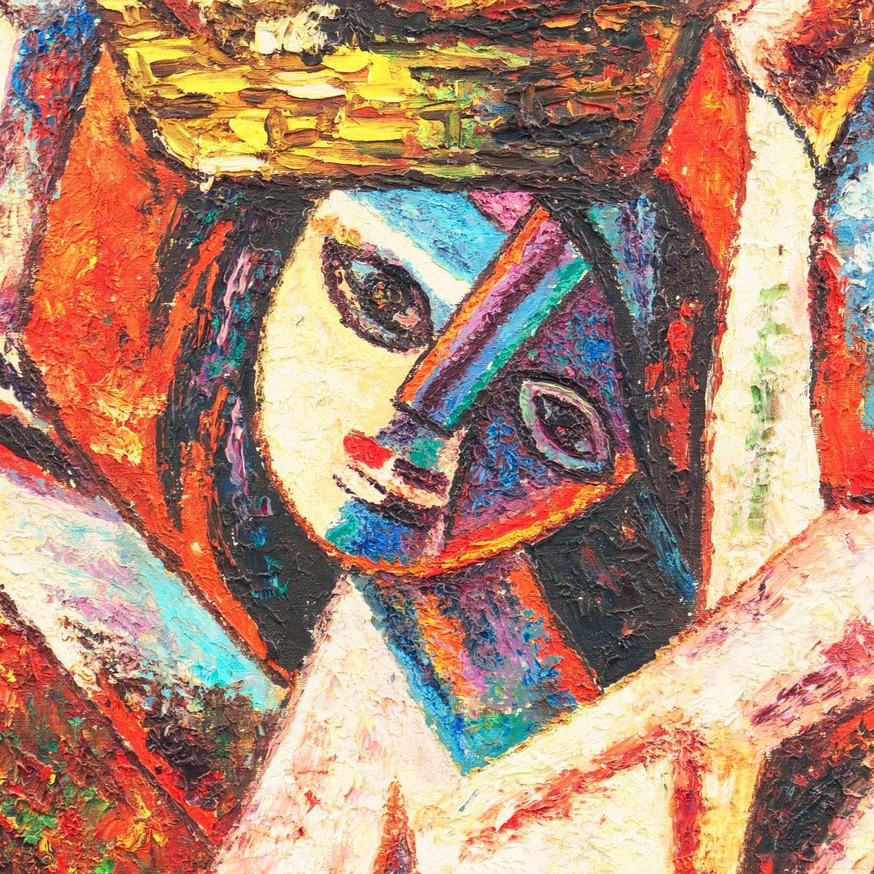 'Mango Seller', Expressionist Figural oil - Post-Impressionist Painting by Unknown