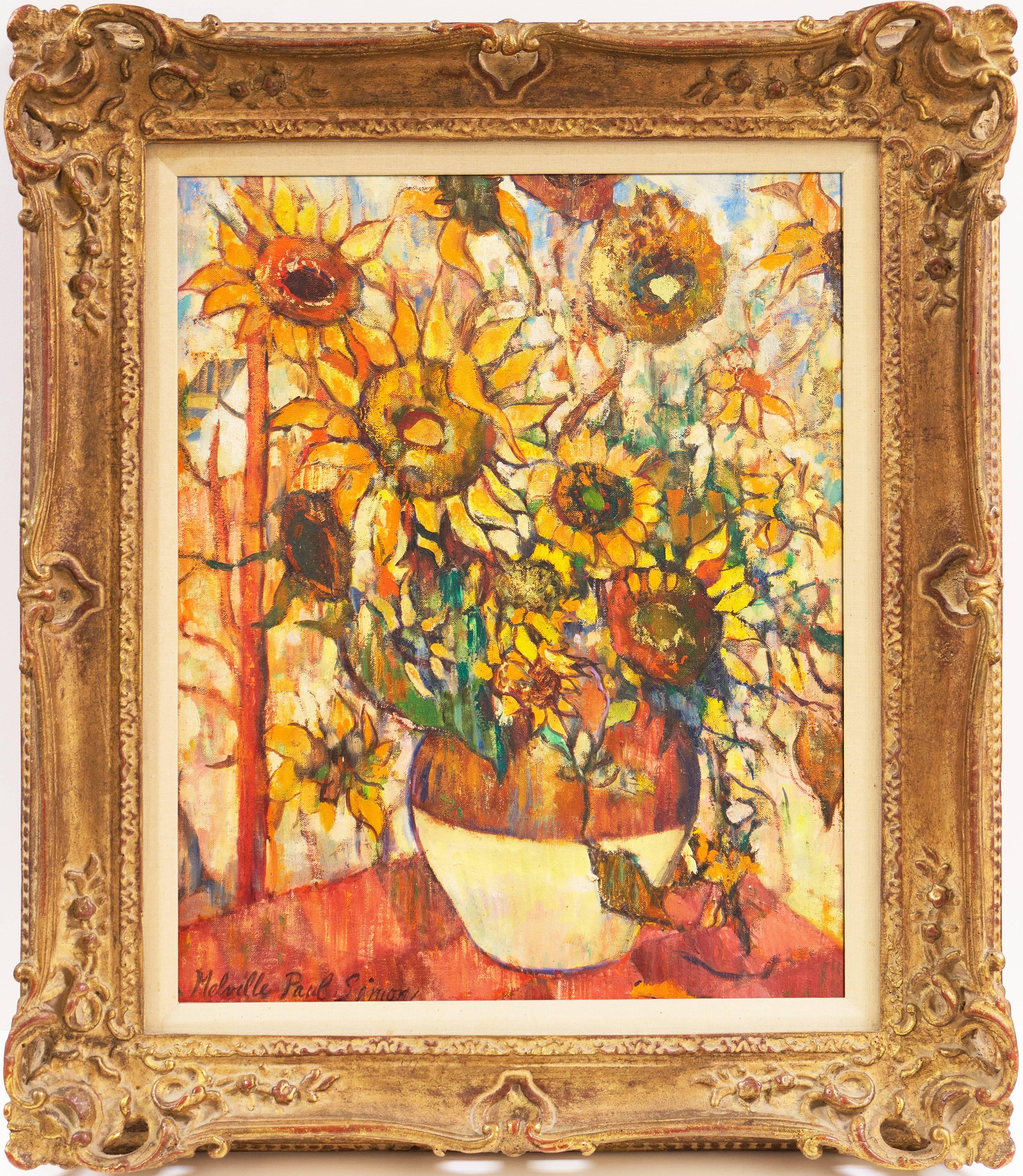 Still Life of Sunflowers - Painting by Melville Paul Simon