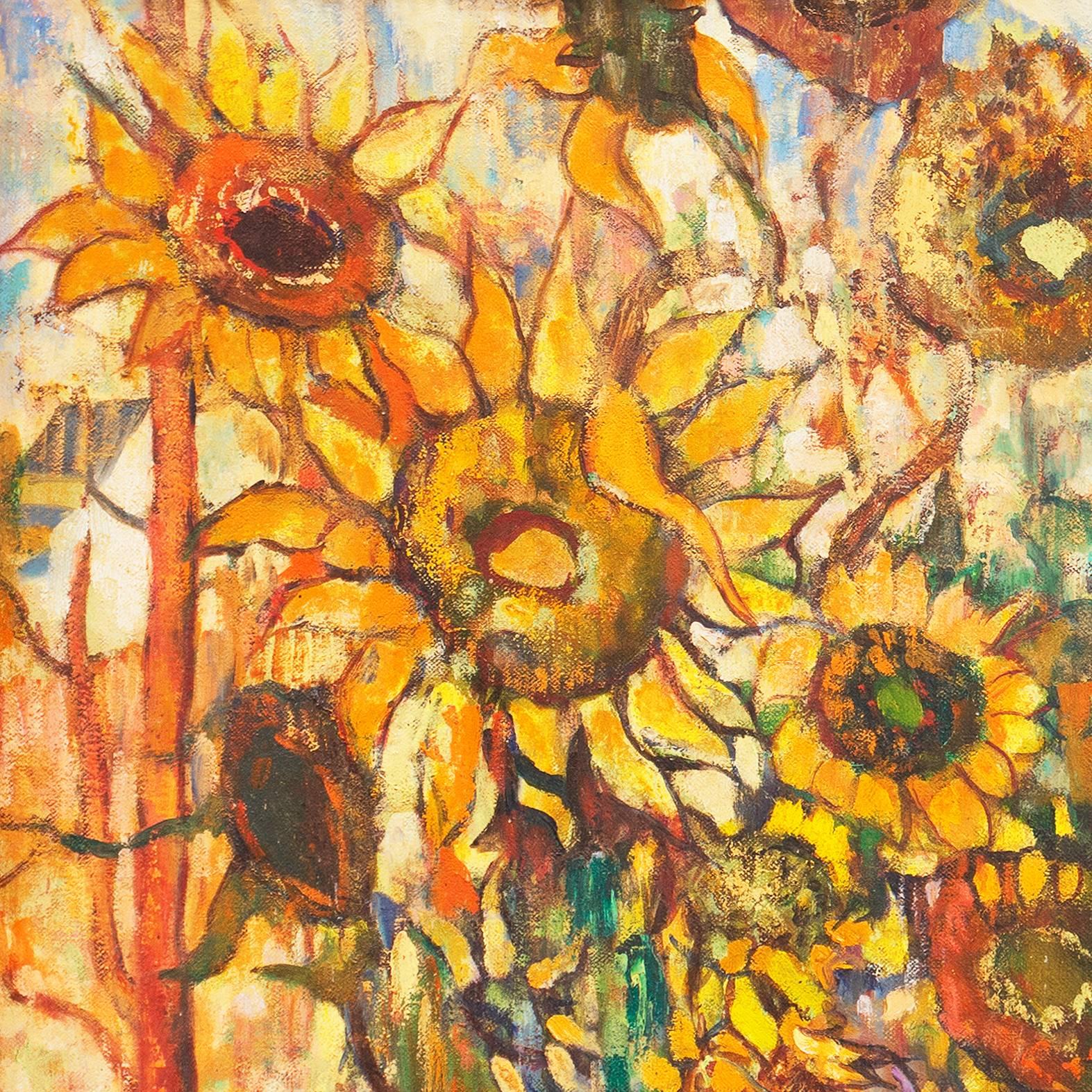Still Life of Sunflowers - Post-Impressionist Painting by Melville Paul Simon