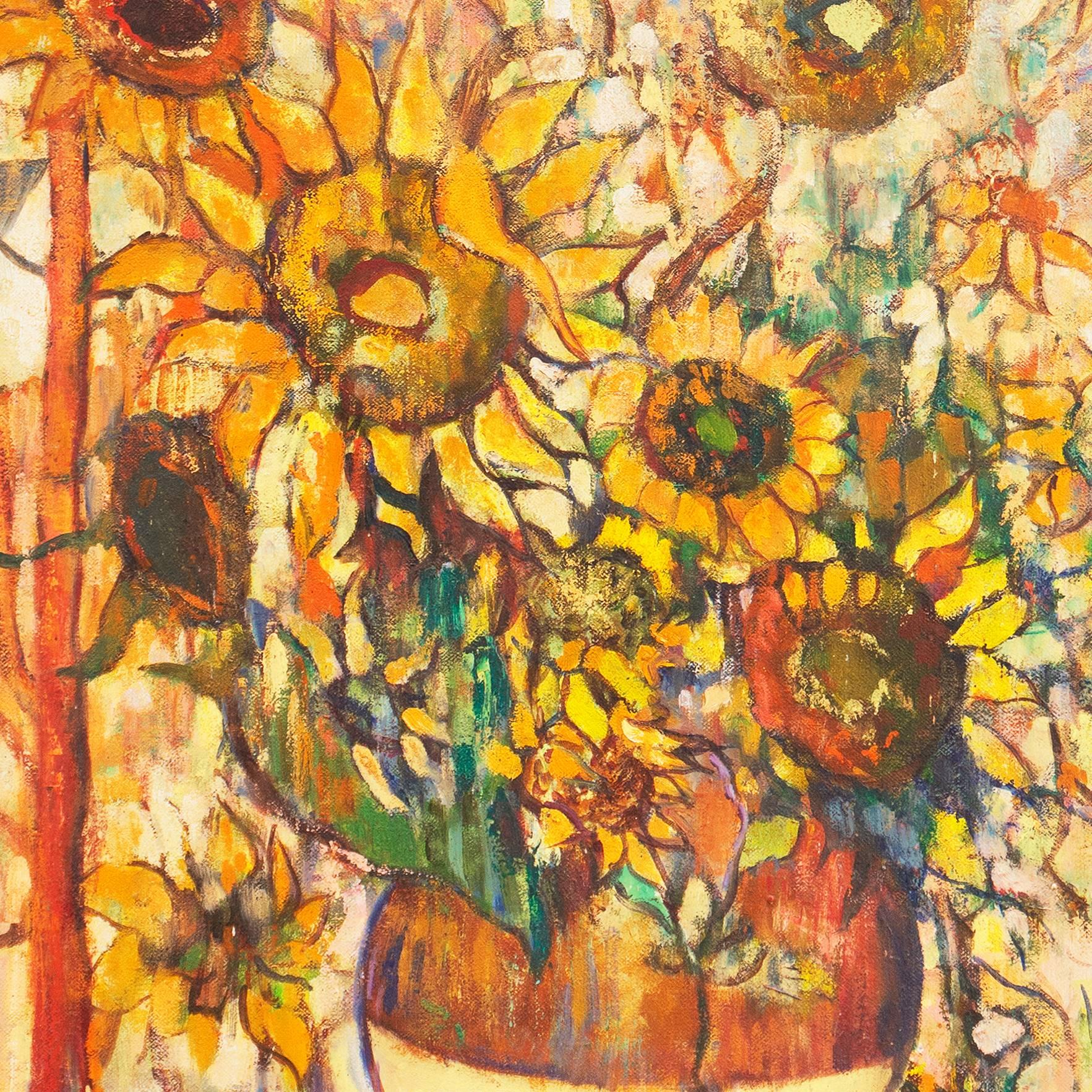 Still Life of Sunflowers - Brown Still-Life Painting by Melville Paul Simon