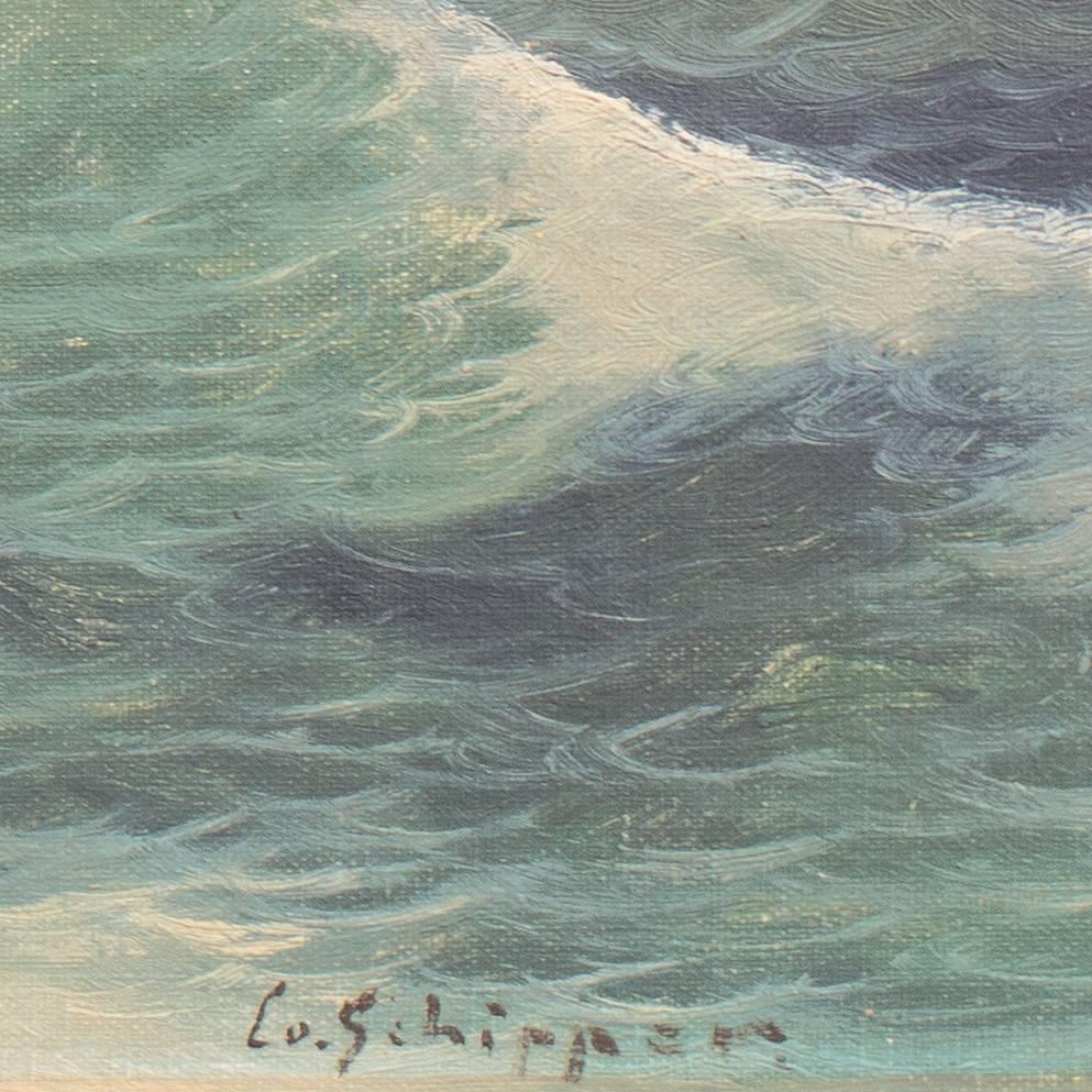 « Pacific Breakers at Sunset », huile de la côte du milieu du siècle dernier - Painting de Cornelius Schipper