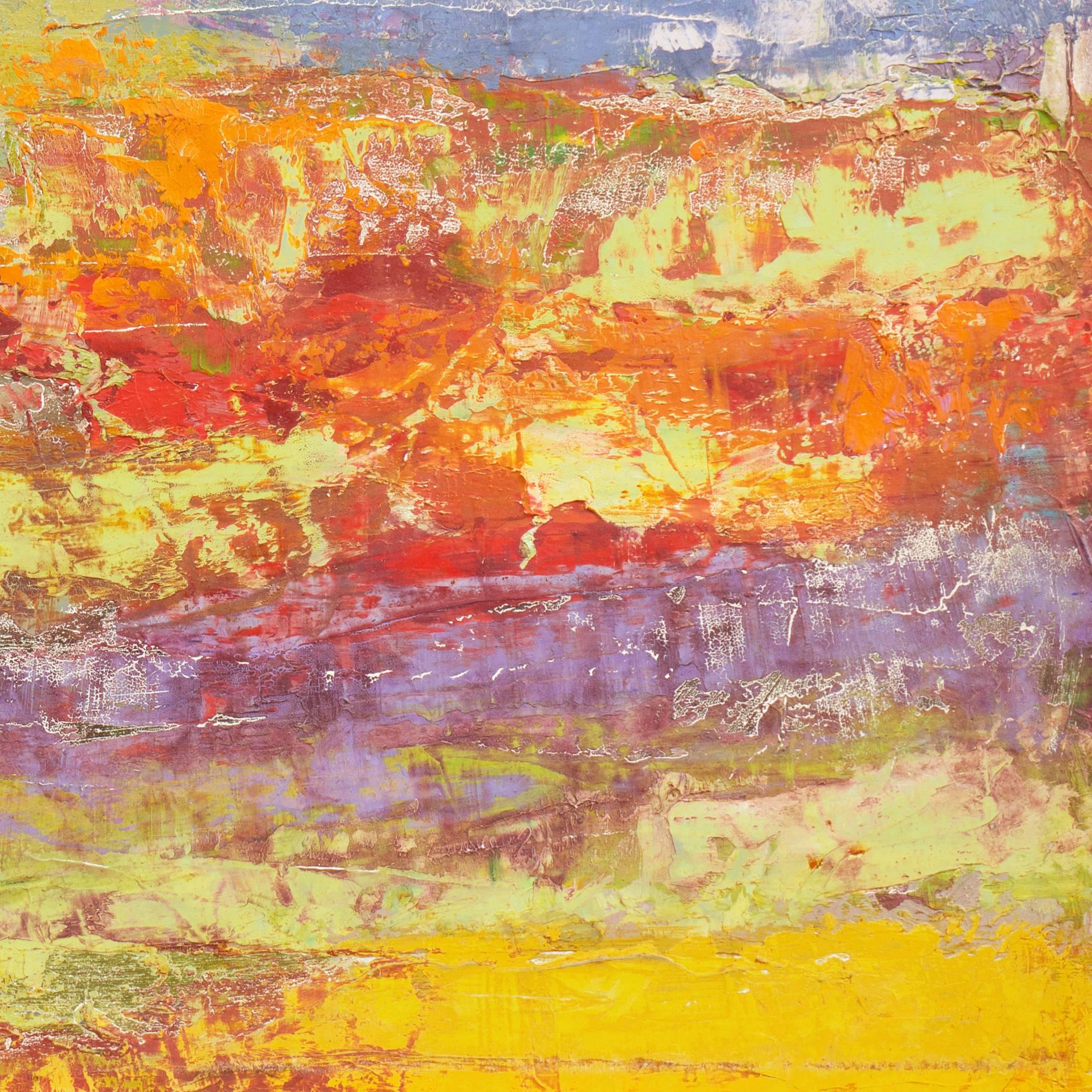 Abstracted Sunset Landscape   (Mid-century, American, Oil, Small) 1