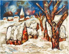 „Schnee bedecktes Dorf“, Schule von Paris, französischer postimpressionistischer Stil