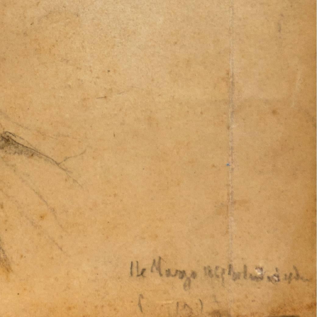 Signed indistinctly lower right and dated 1865.

Graphite portrait of a man wearing a tasseled hat and shown in three-quarters profile, with eyes turned towards the viewer.

A compelling, character-driven study of great delicacy showing exceptional