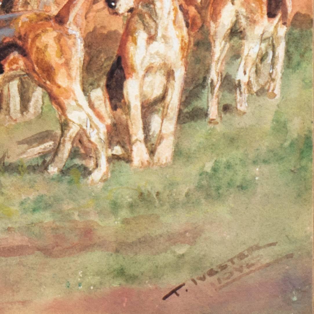 « The Meet », chasse au renard de l'époque édouardienne, aquarelle équestre anglaise, chevaux et aigle - Art de Thomas Ivester Lloyd