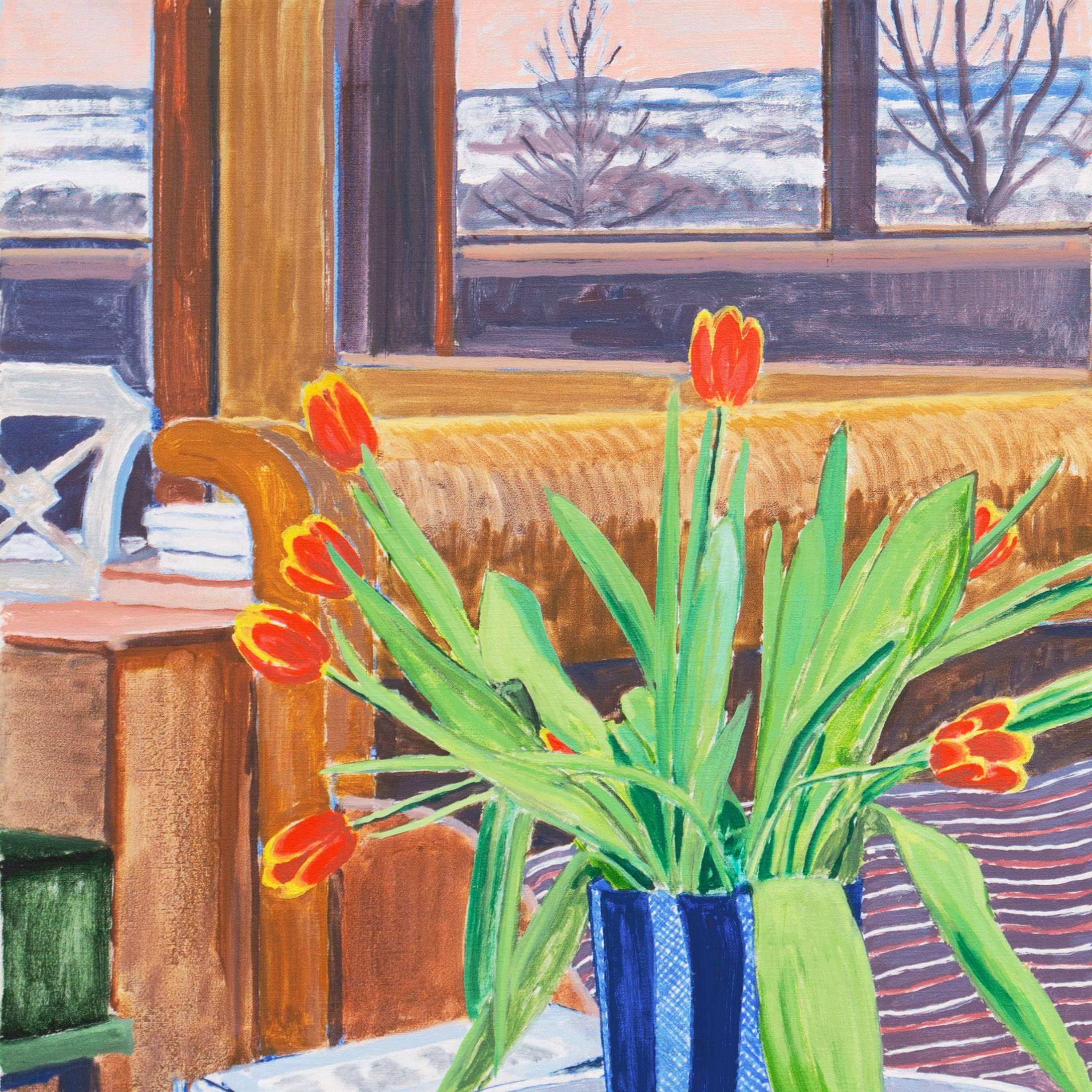 „Rote und gelbe Tulpen“, dänischer postimpressionistischer Maler, Kopenhagen im Angebot 3