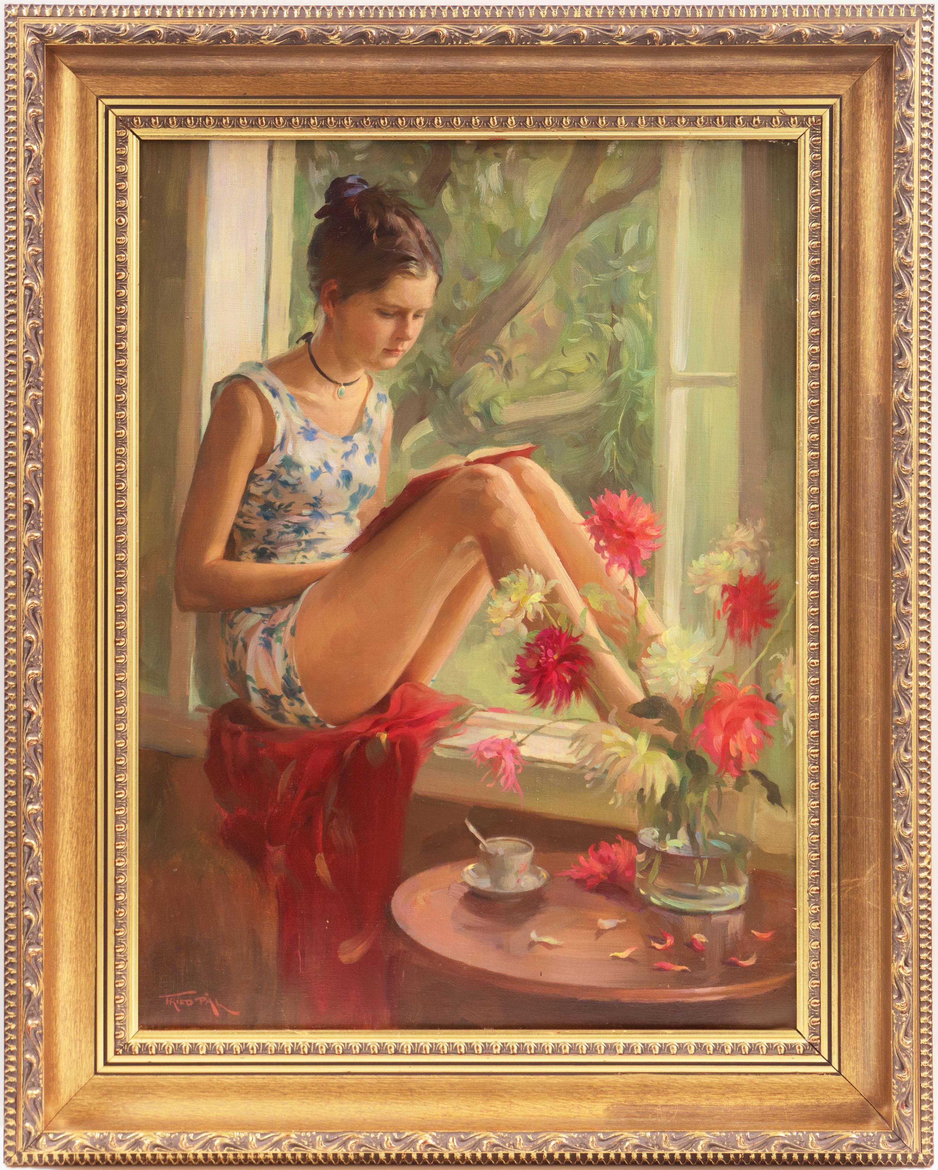 Young Woman Reading - Painting by Pal Fried