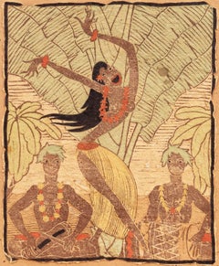 'Tahitian Dancer with Drummers', California Artist, Honolulu, Mexico, San Diego