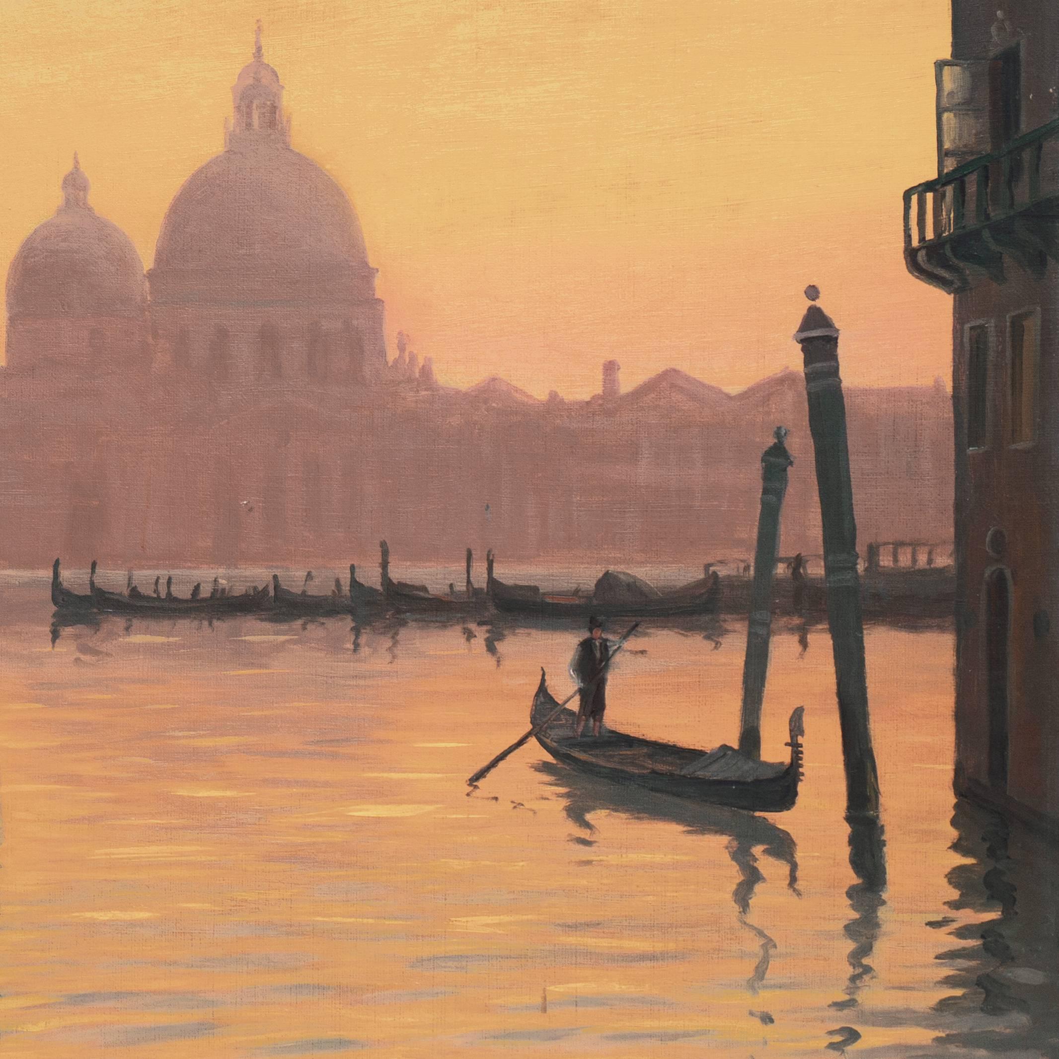 Santa Maria della Salute from the Piazzetta - Beige Landscape Painting by Alfred Olsen