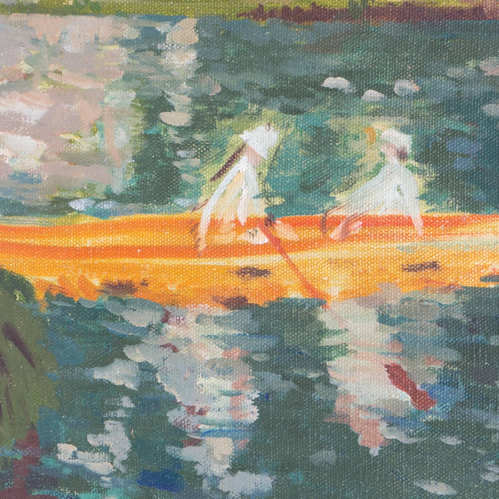 Boating on a Lake - Impressionist Painting by Unknown