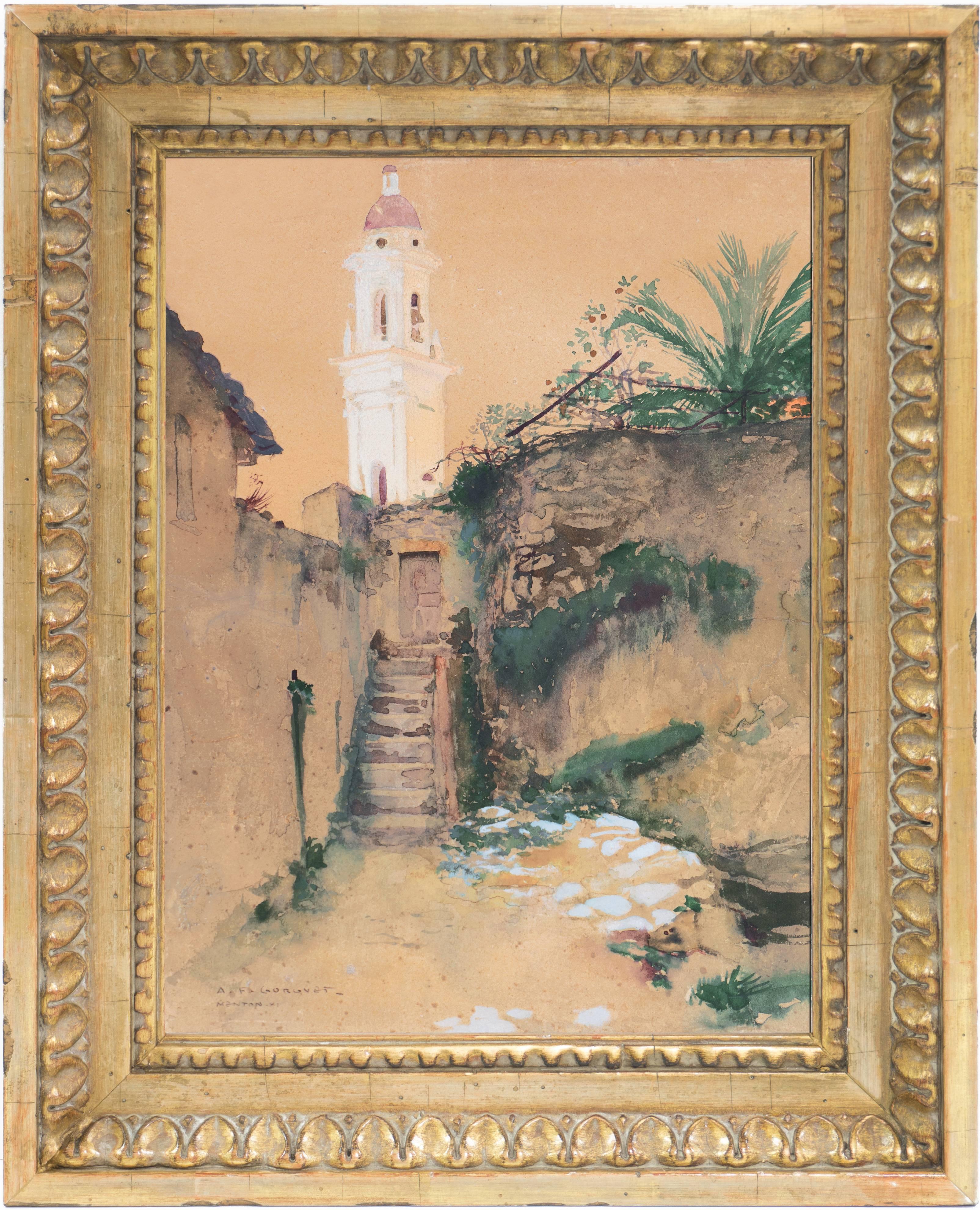 Auguste François Gorguet Landscape Art – Menton, Frankreich", École des Beaux-Arts, Schüler von Gustave Boulanger und Gerome