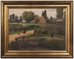 'English Landscape with a Tudor, Timber Framed Home', Farm