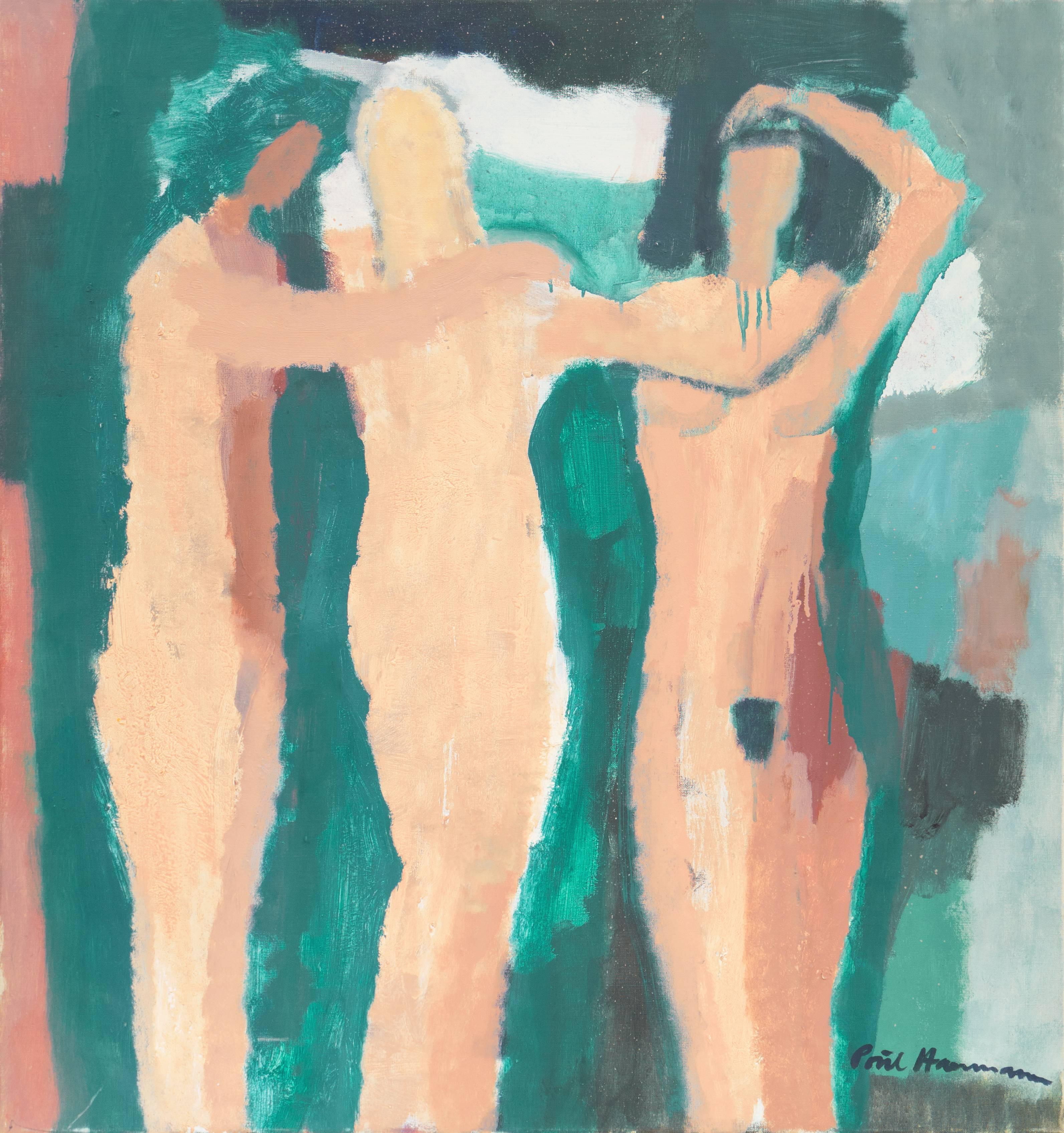 Poul F. Hanmann Nude Painting - Large Danish Post-Impressionist Figural, 'The Three Graces' 