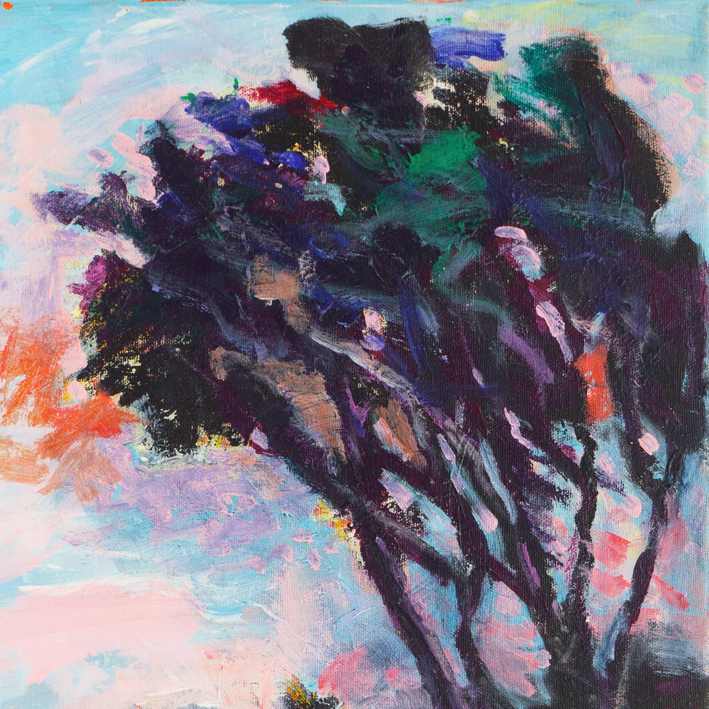 'Laguna Hills Sunset', Post-Impressionist California Landscape, Cypress Trees For Sale 2