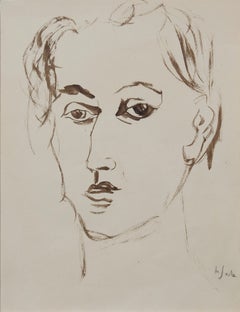 'Study of a Young Man', Mid-Century Ink Drawing, Copenhagen, Danish Modernism