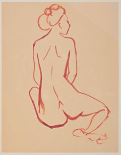 'Seated Nude', American Modernist Sanguine Ink Figural Study