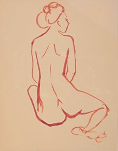 'Seated Nude', American Modernist Sanguine Ink Figural Study