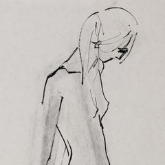 'Standing Nude', American Modernist India Ink and Graphite Figural Study