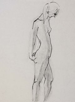 'Standing Nude', American Modernist India Ink and Graphite Figural Study