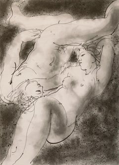 'Couple Embracing', Liebespaar Kuscheln, Modernist Grisaille Aquatint Etching