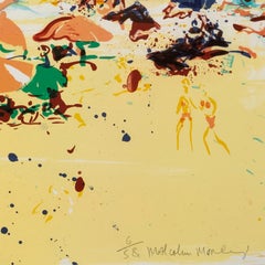 „Strandszene“, übergroße, handsignierte postimpressionistische Lithografie, Sonnenschirm